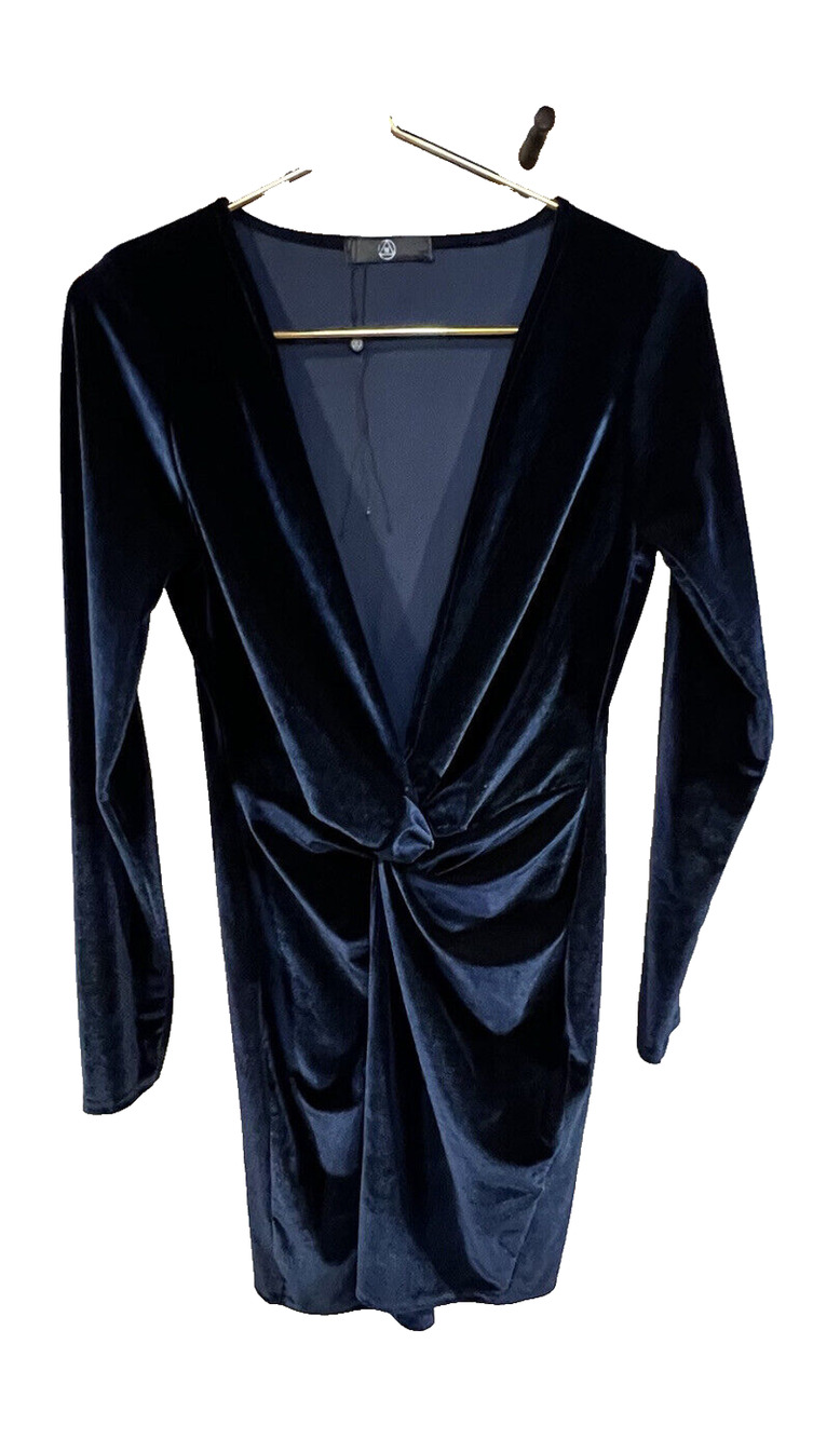 Missguided Holiday Party Mini Teal Velvet Twisted Long Sleeve Size 6 NWOT